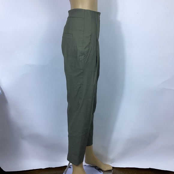A.L.C Jackson Pleated High-Rise Linen Pant Limited Edition Olive Green Size 2 - Picture 2 of 5